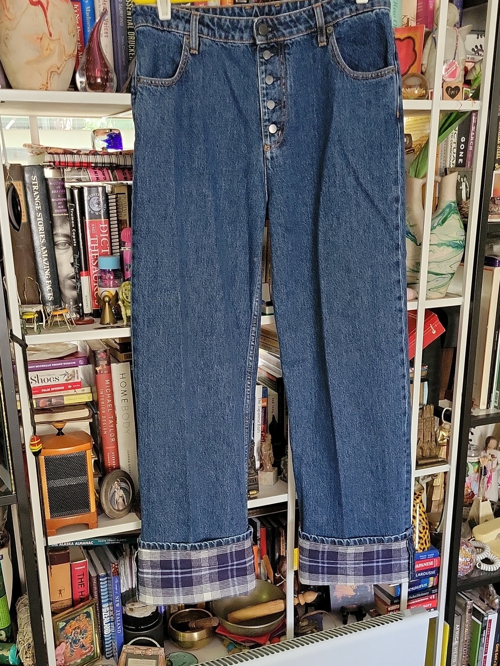 goop G.Label Spitzer Button-Fly Plaid-Cuffed Cotton Denim Jeans Size 28 New